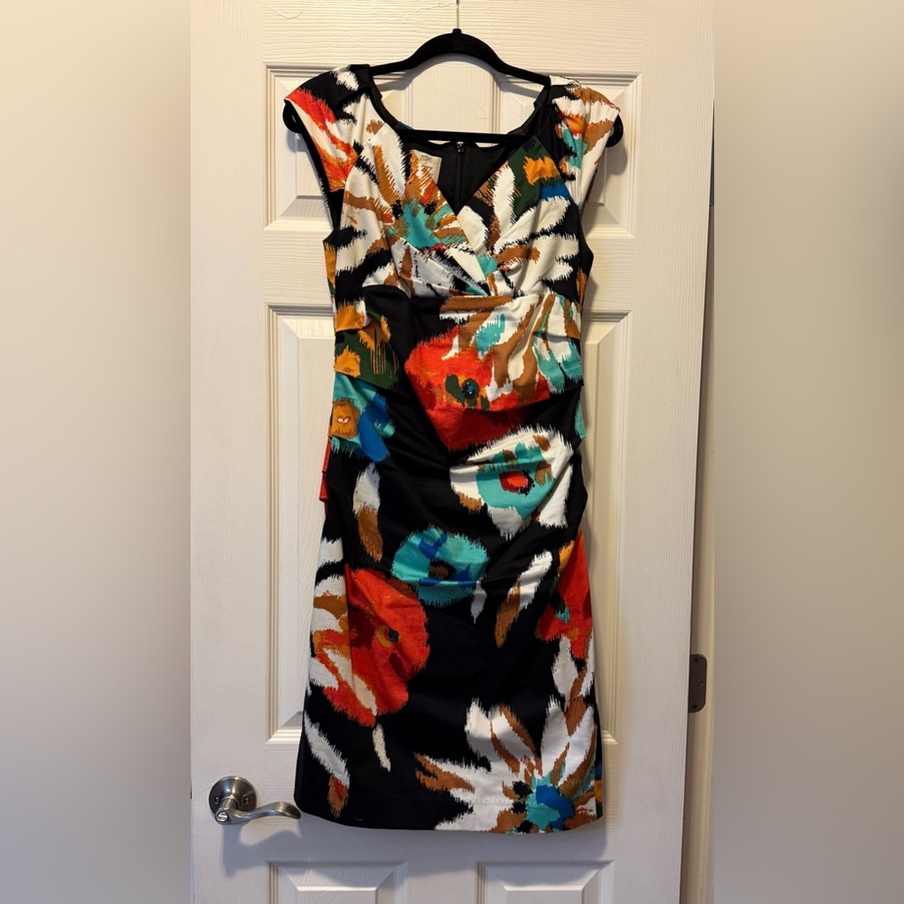 Suzi Chin Black and Multicolor Floral Midi Dress